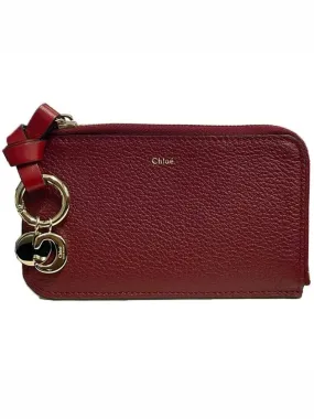 Alphabet Half Zipper Leather Card Wallet Red