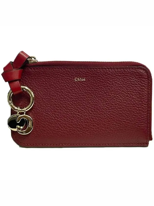 Alphabet Half Zipper Leather Card Wallet Red