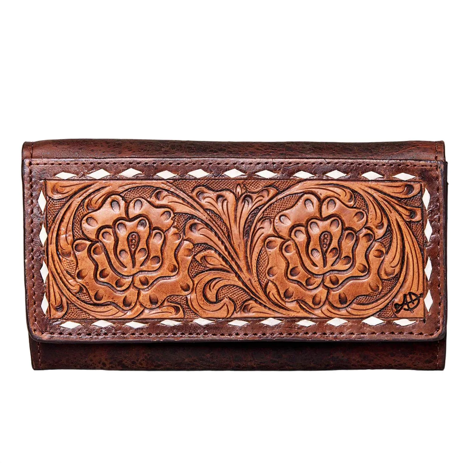 American Darling - Whitley White Stitch Tri-Fold Tooled Wallet