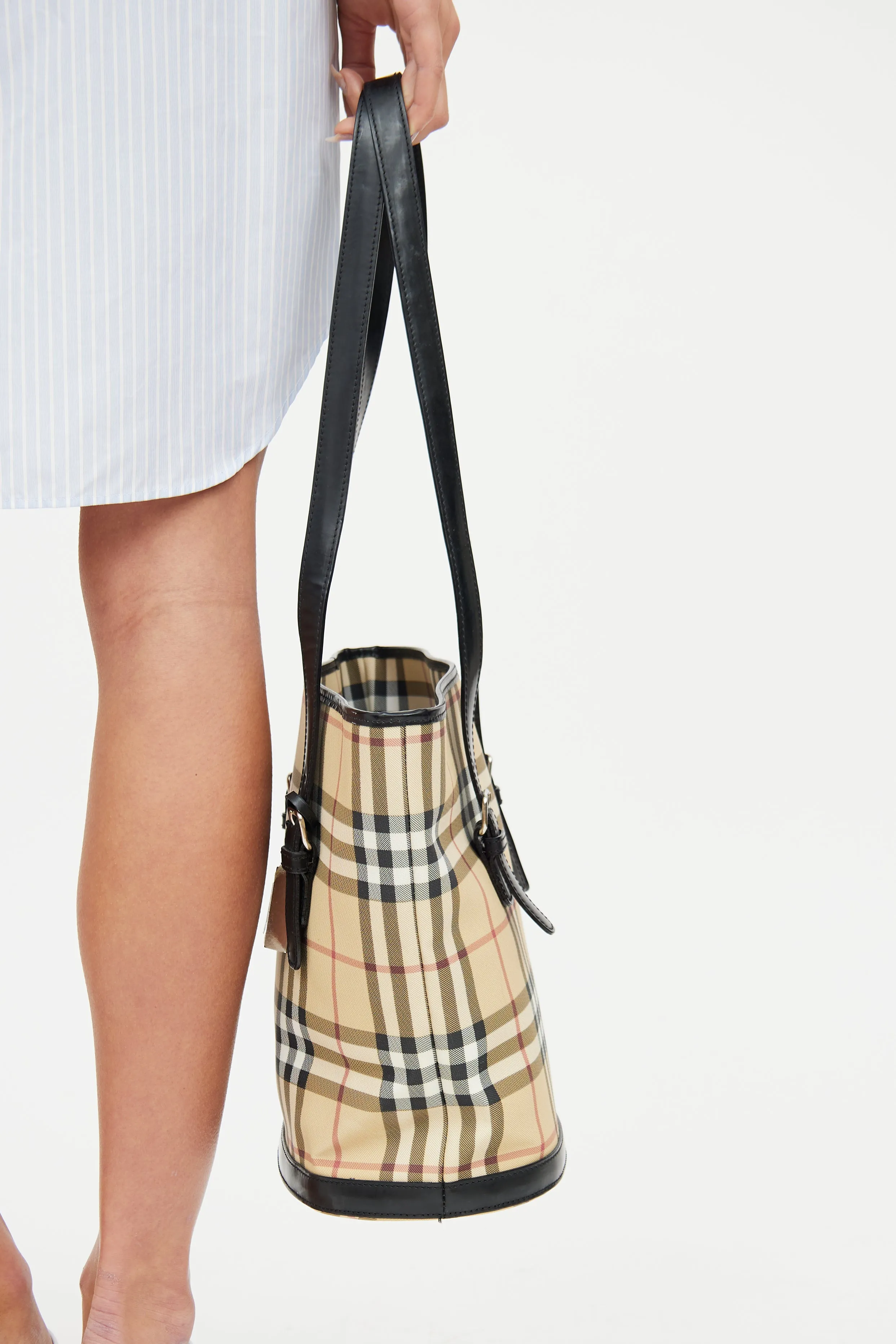 Beige House Check Bucket Bag