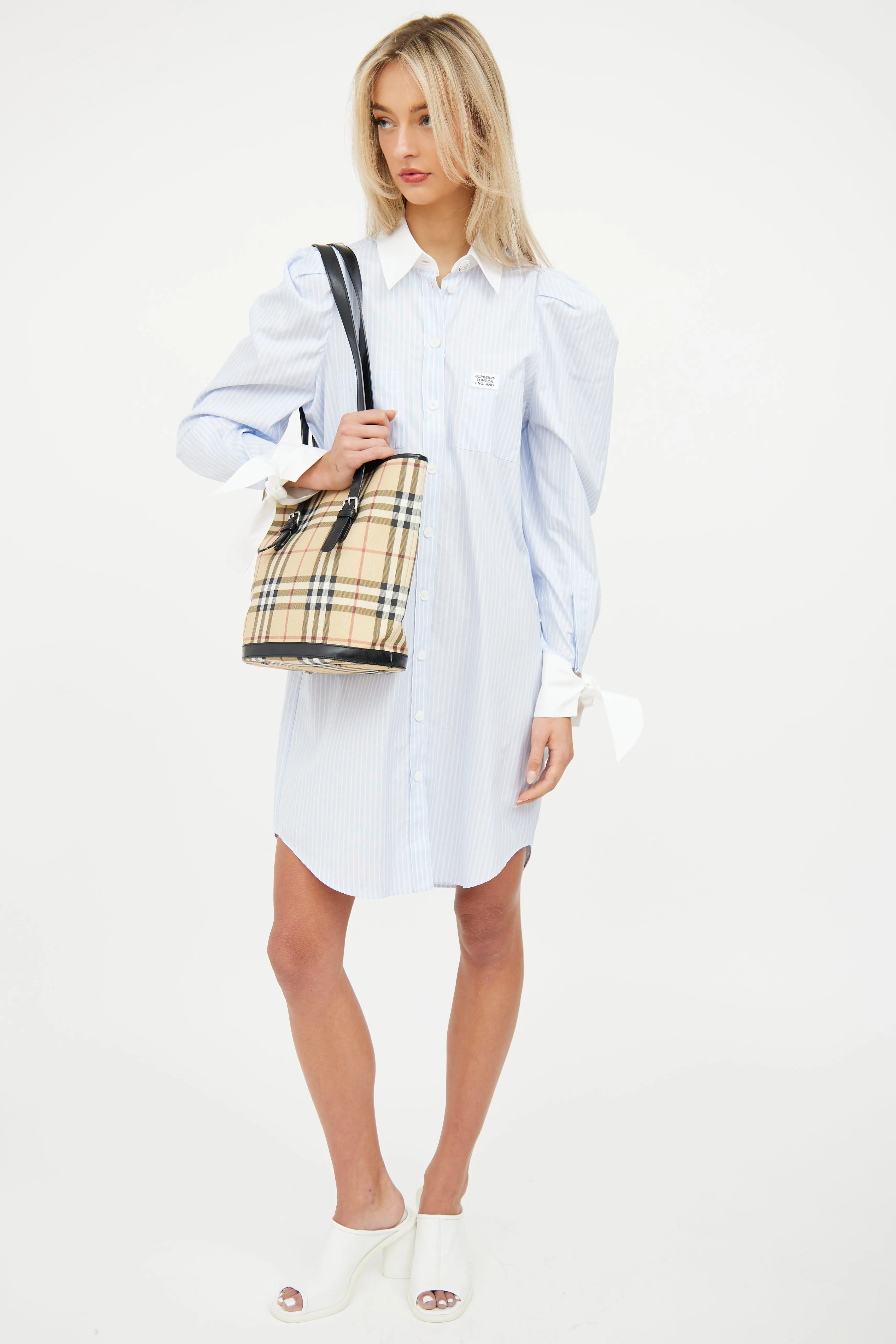 Beige House Check Bucket Bag