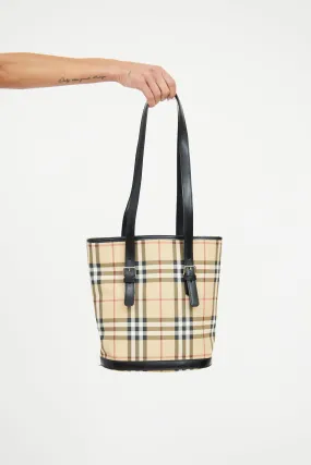 Beige House Check Bucket Bag