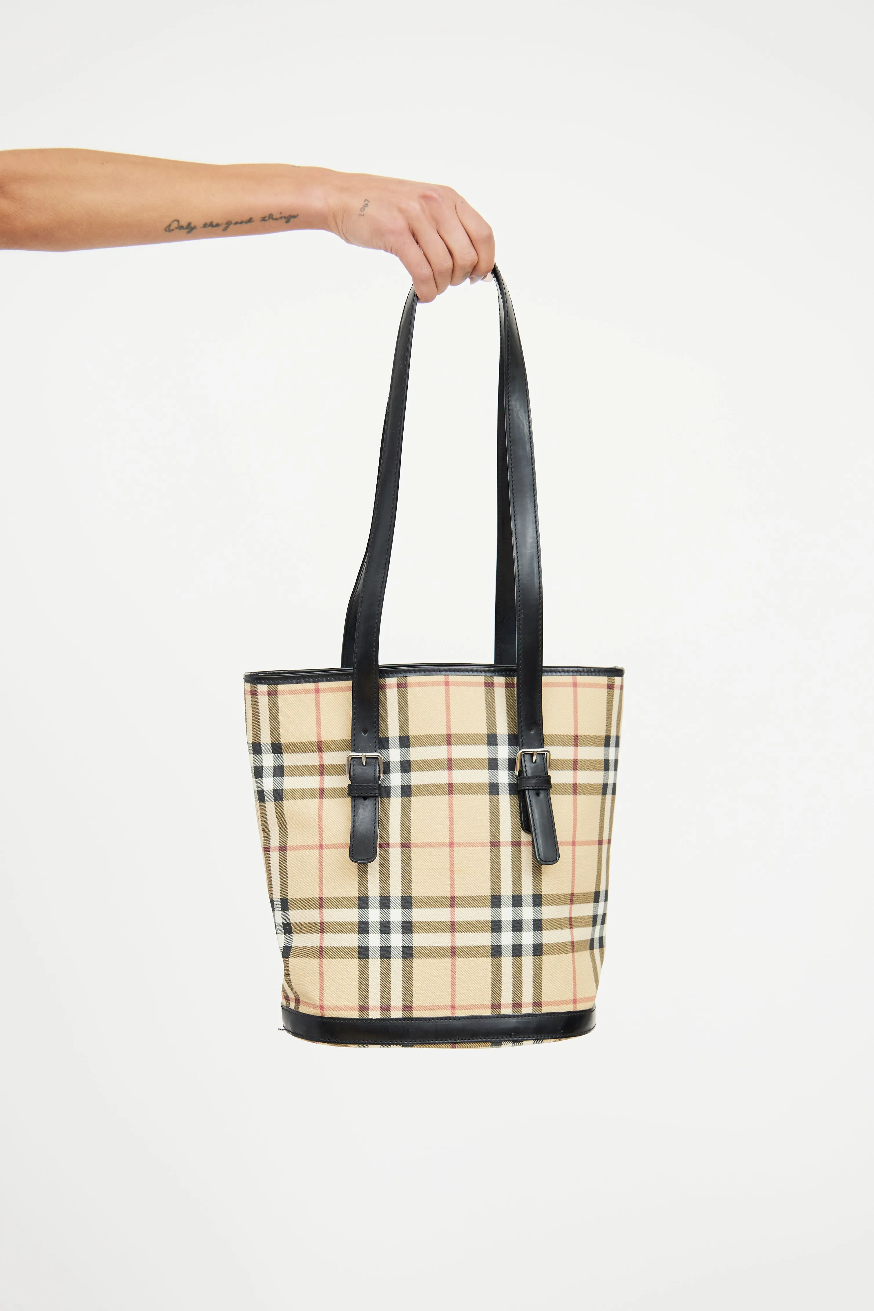 Beige House Check Bucket Bag