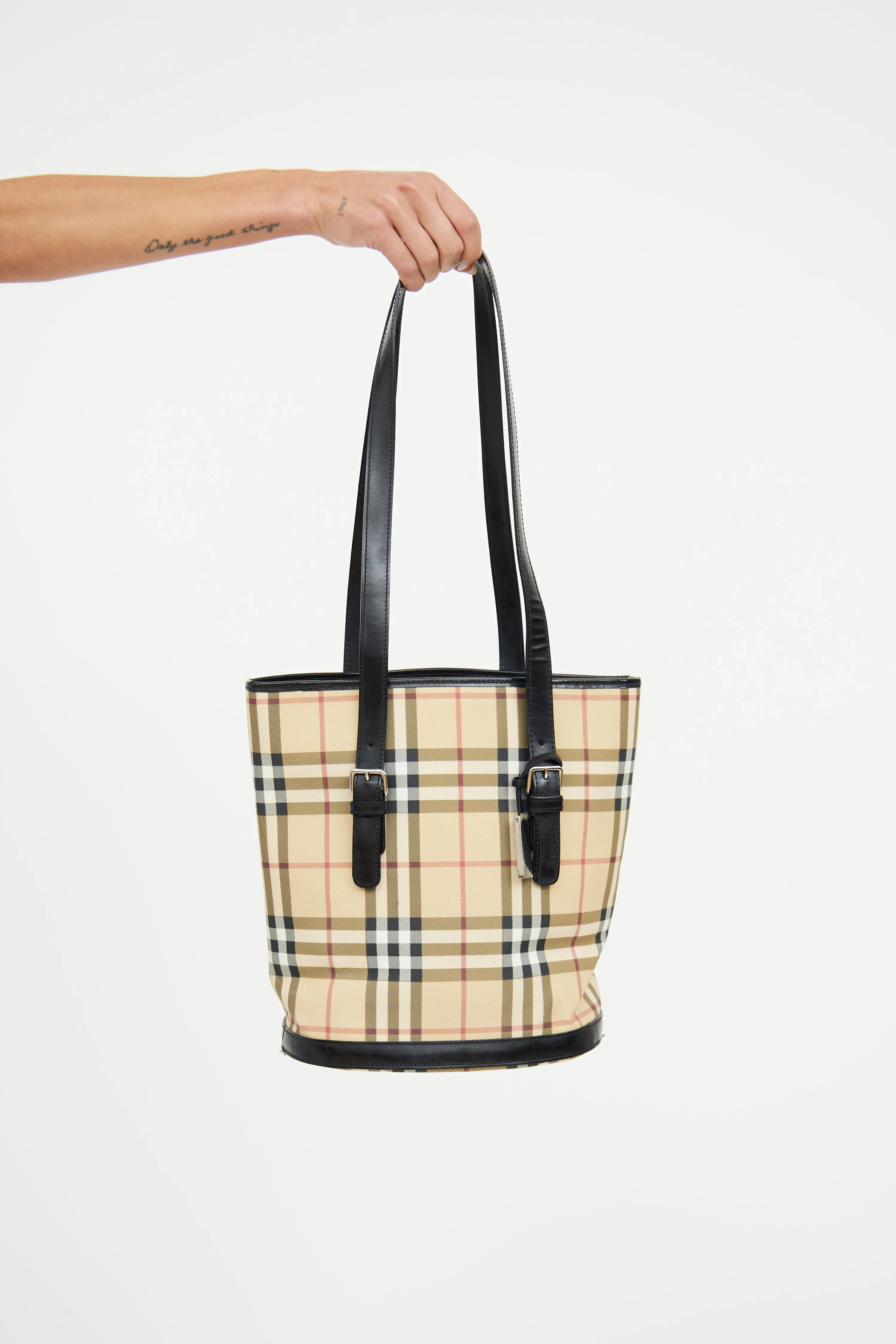 Beige House Check Bucket Bag