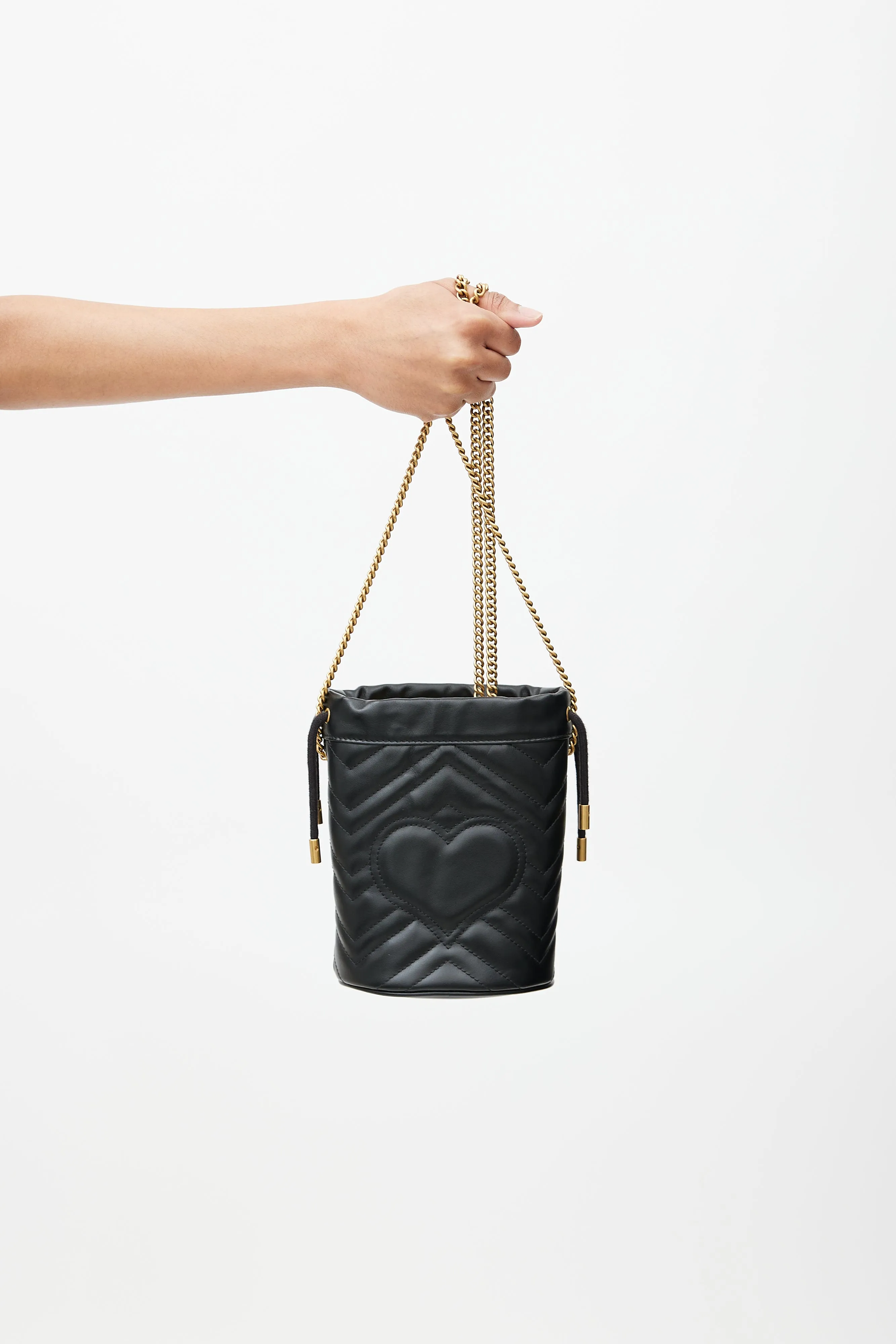 Black & Gold GG Marmont Leather Bucket Bag