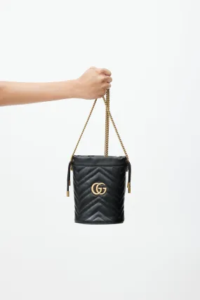 Black & Gold GG Marmont Leather Bucket Bag