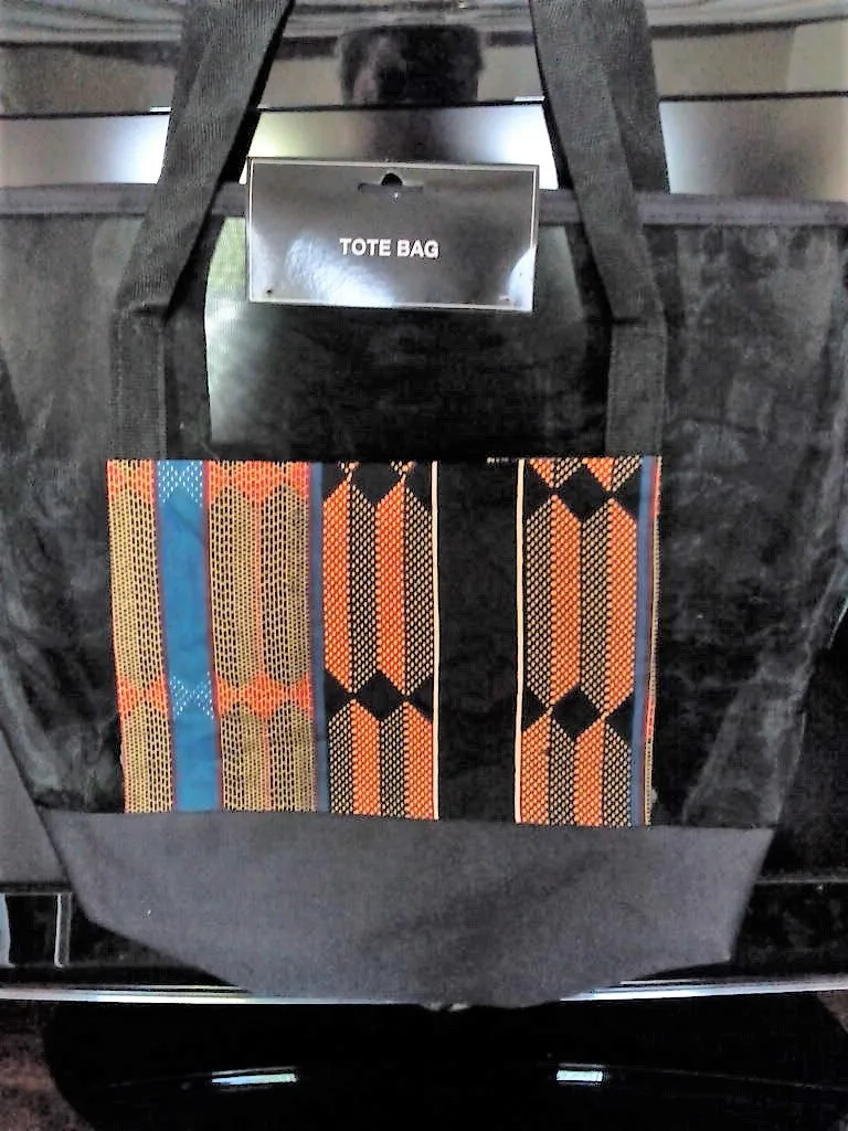Black Tote Bag with Ethnic Design Pocket