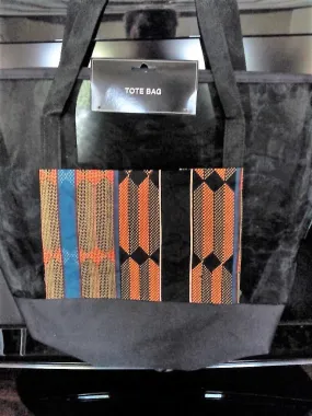 Black Tote Bag with Ethnic Design Pocket