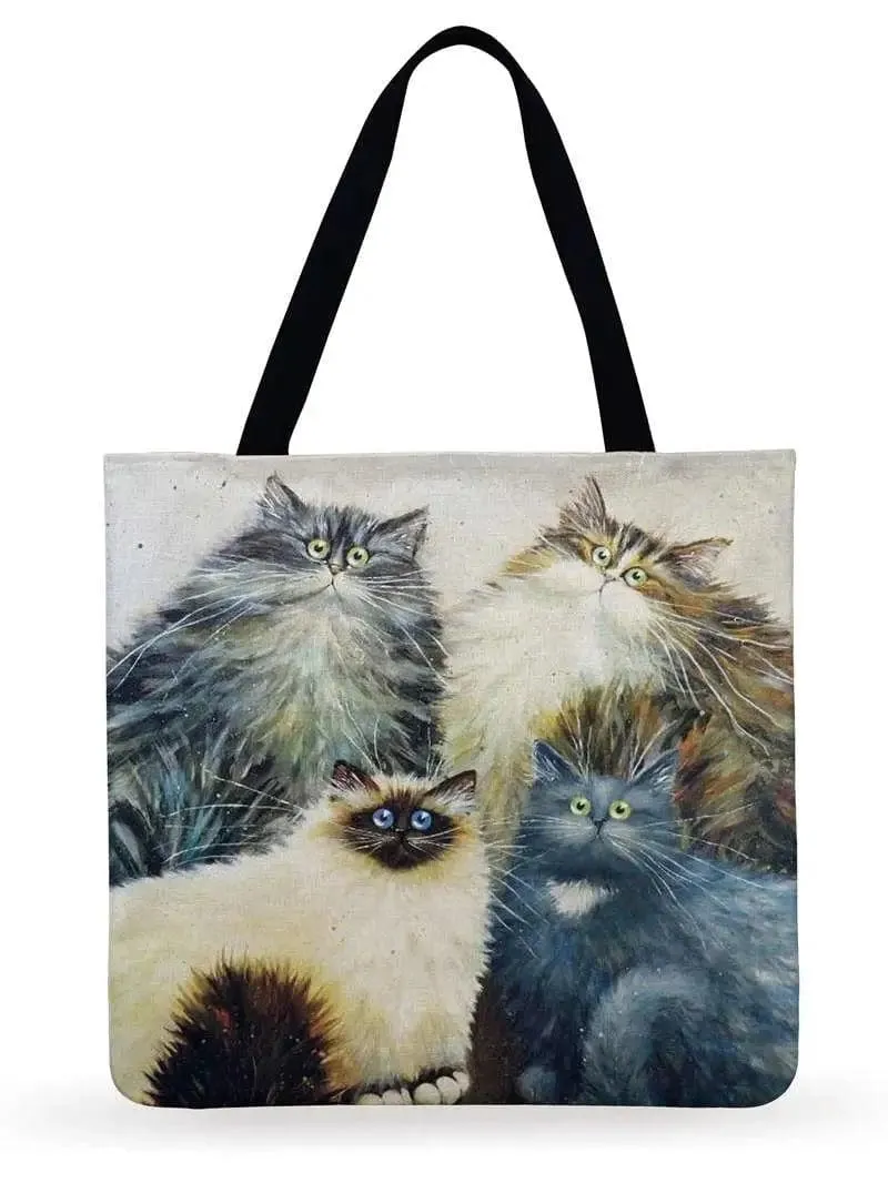 Cartoon Cat Printed Tote