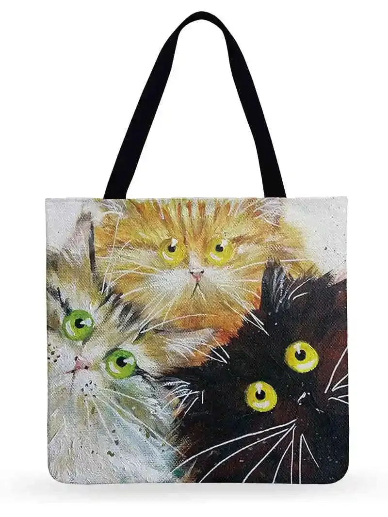 Cartoon Cat Printed Tote