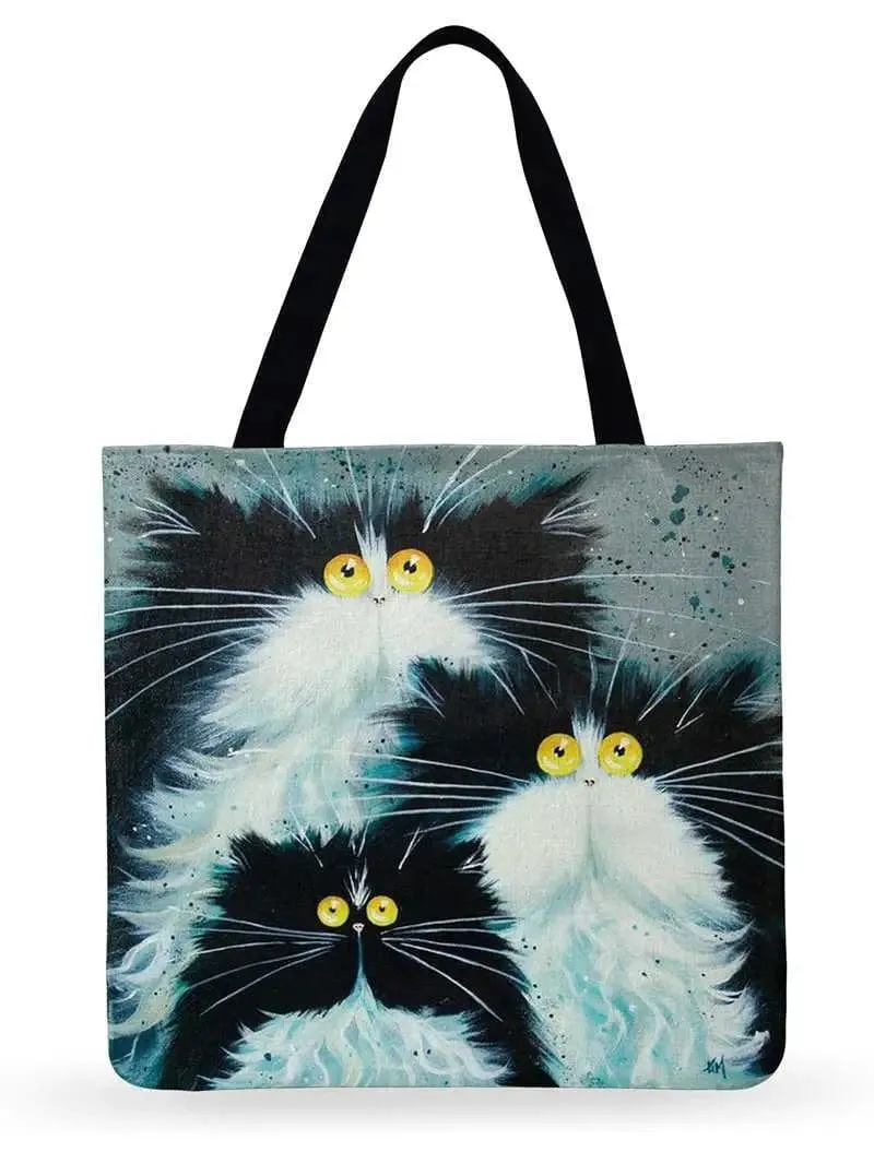 Cartoon Cat Printed Tote