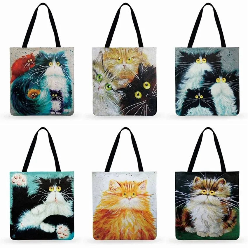Cartoon Cat Printed Tote