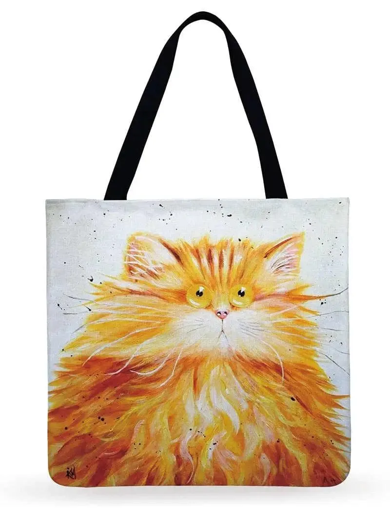 Cartoon Cat Printed Tote
