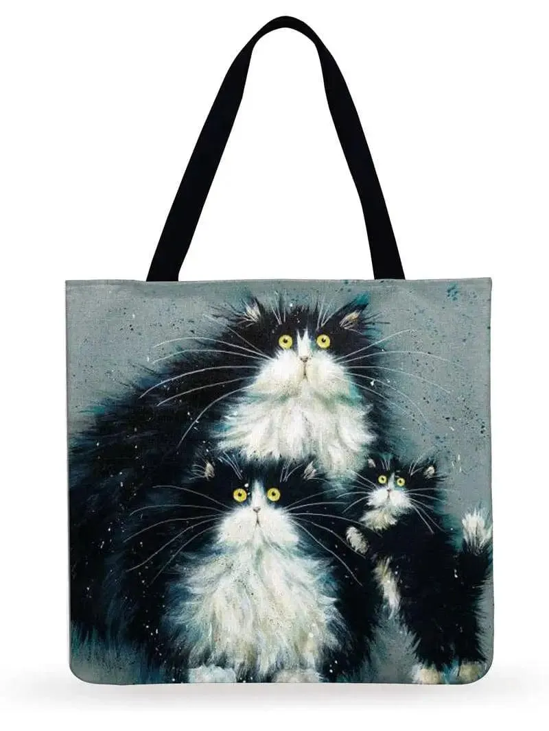 Cartoon Cat Printed Tote