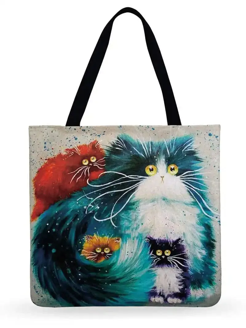 Cartoon Cat Printed Tote