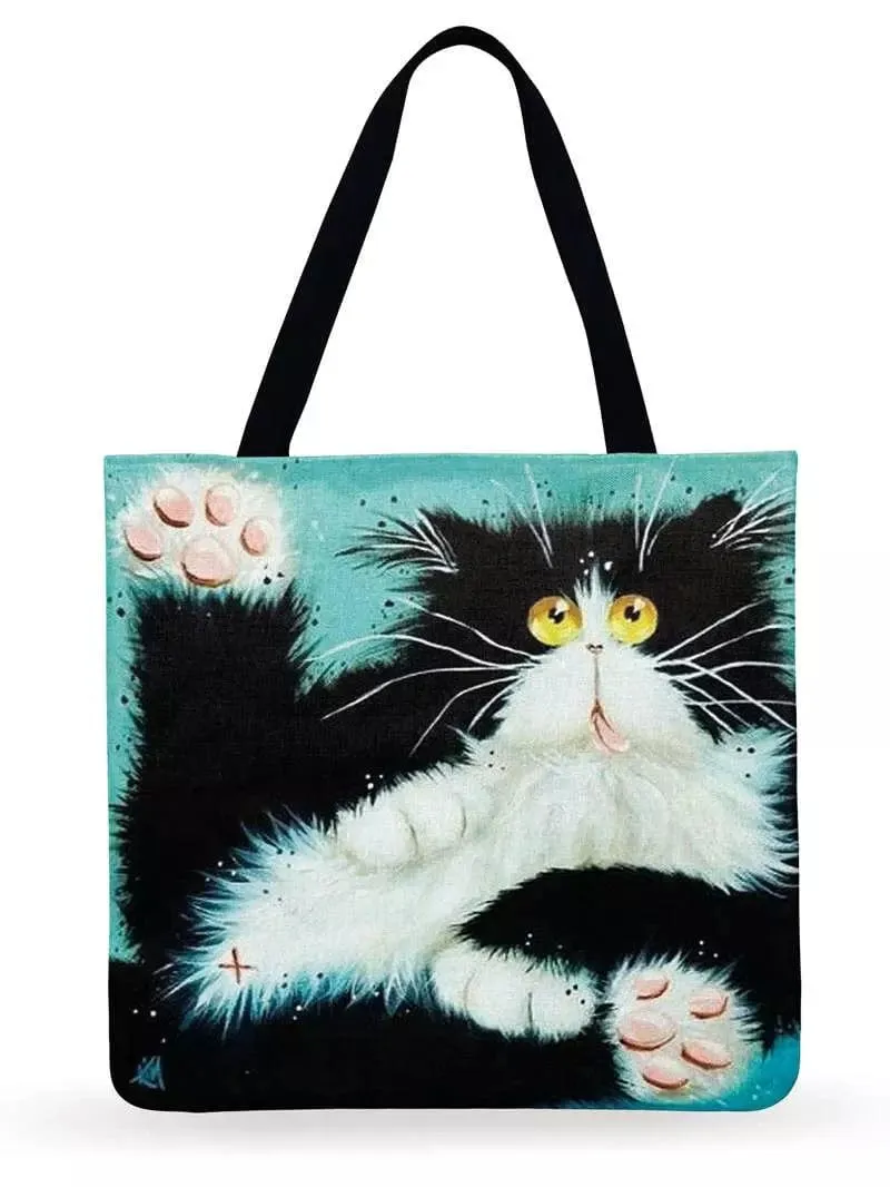 Cartoon Cat Printed Tote