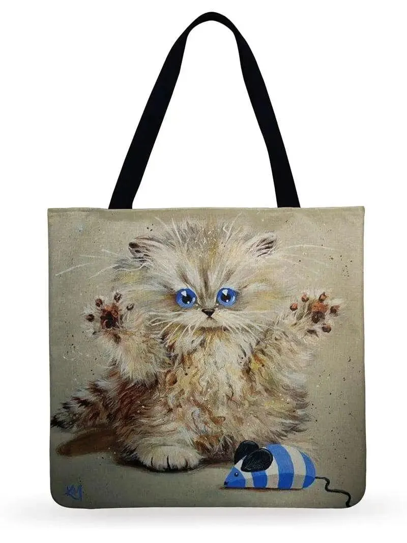 Cartoon Cat Printed Tote