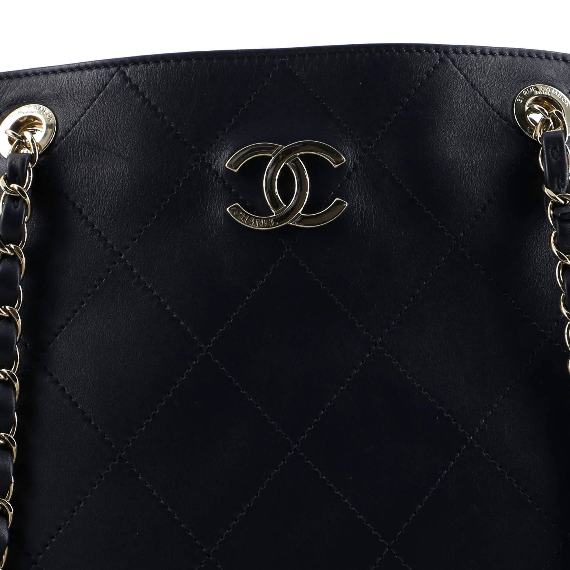 CC Open Shopping Tote Stitched Leather Large