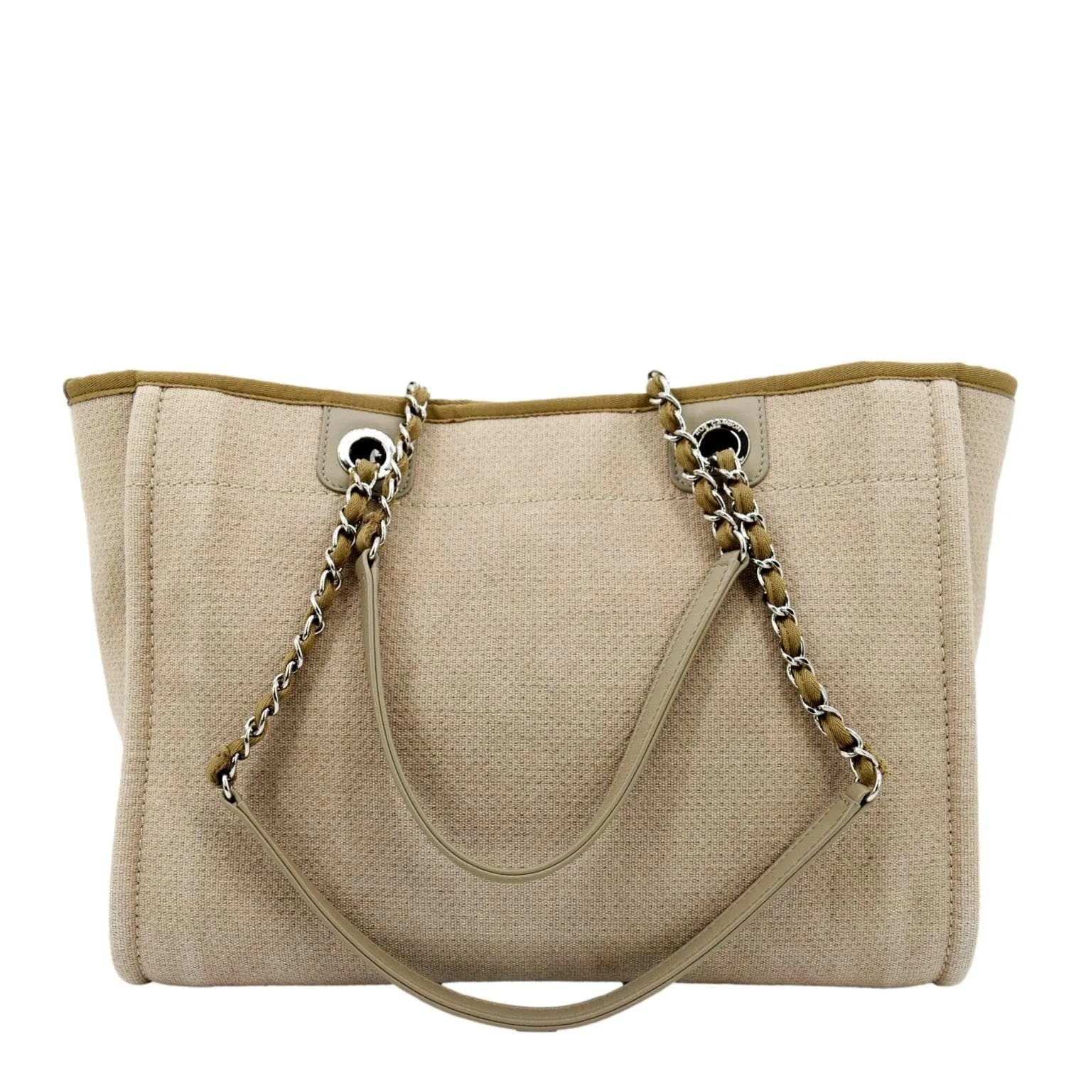 CHANEL Deauville Canvas Tote Bag Beige