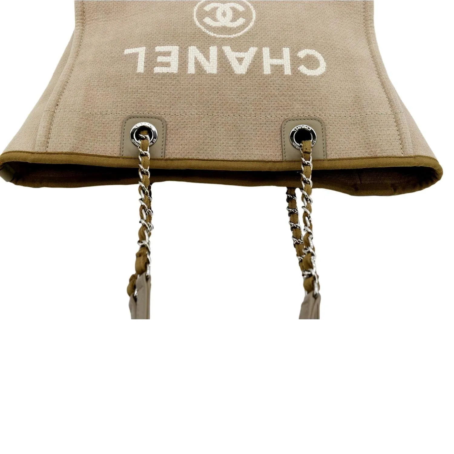 CHANEL Deauville Canvas Tote Bag Beige