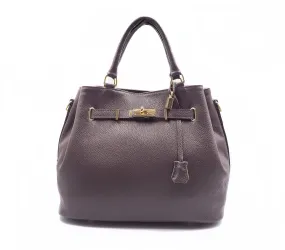 Coffee Brown Leather Handbag Detach Shoulder Strap Padlock Handmade In Italy