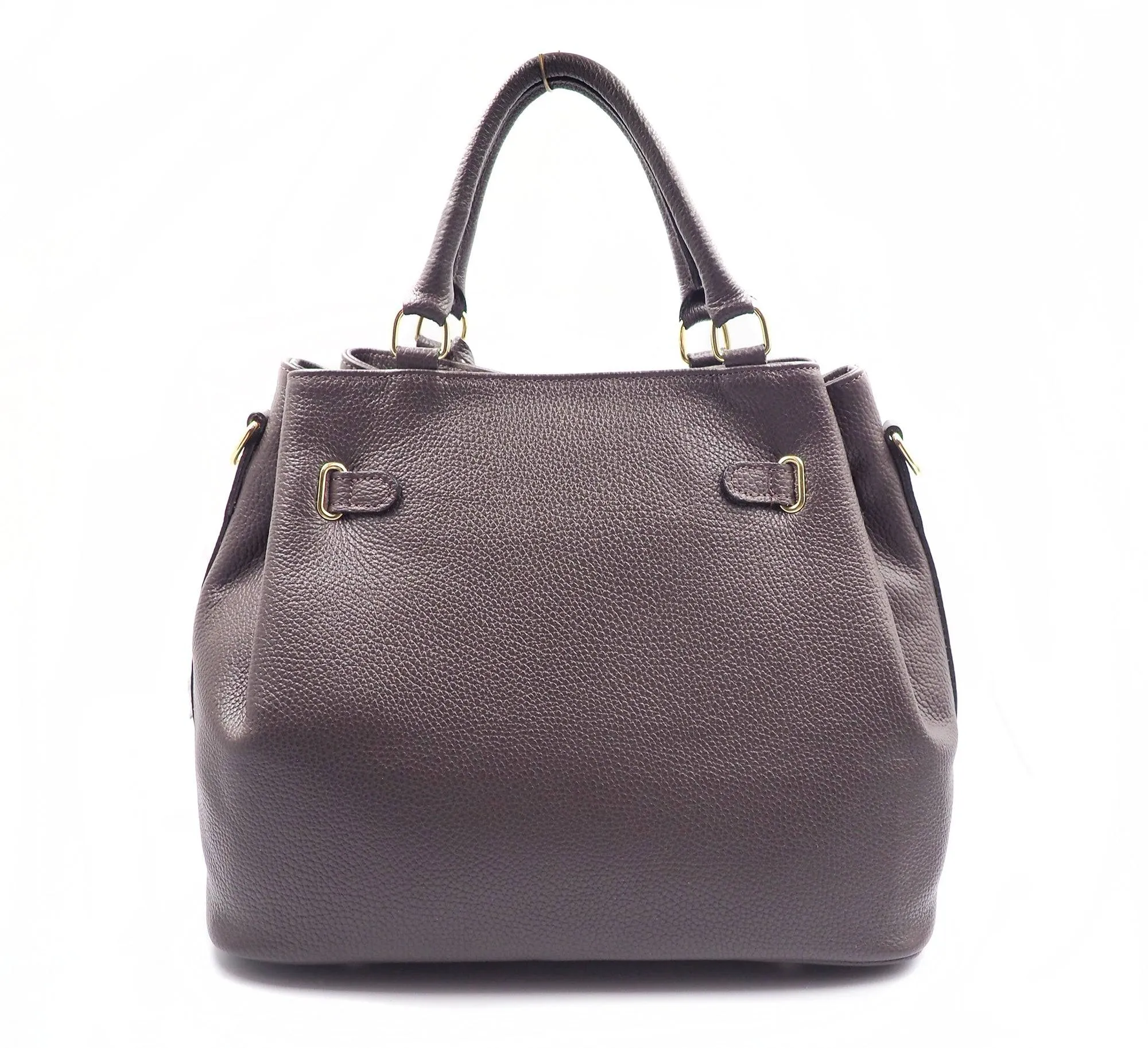 Coffee Brown Leather Handbag Detach Shoulder Strap Padlock Handmade In Italy