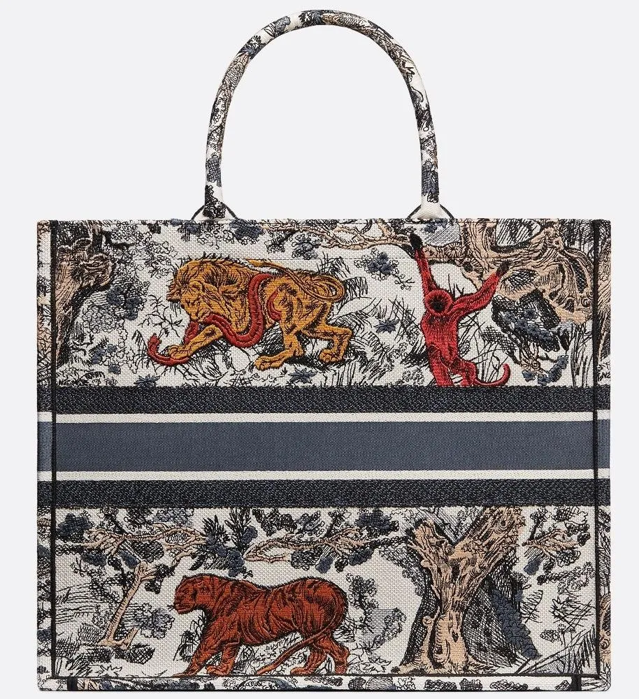 Embroidered Canvas Book Safari Tote Bag