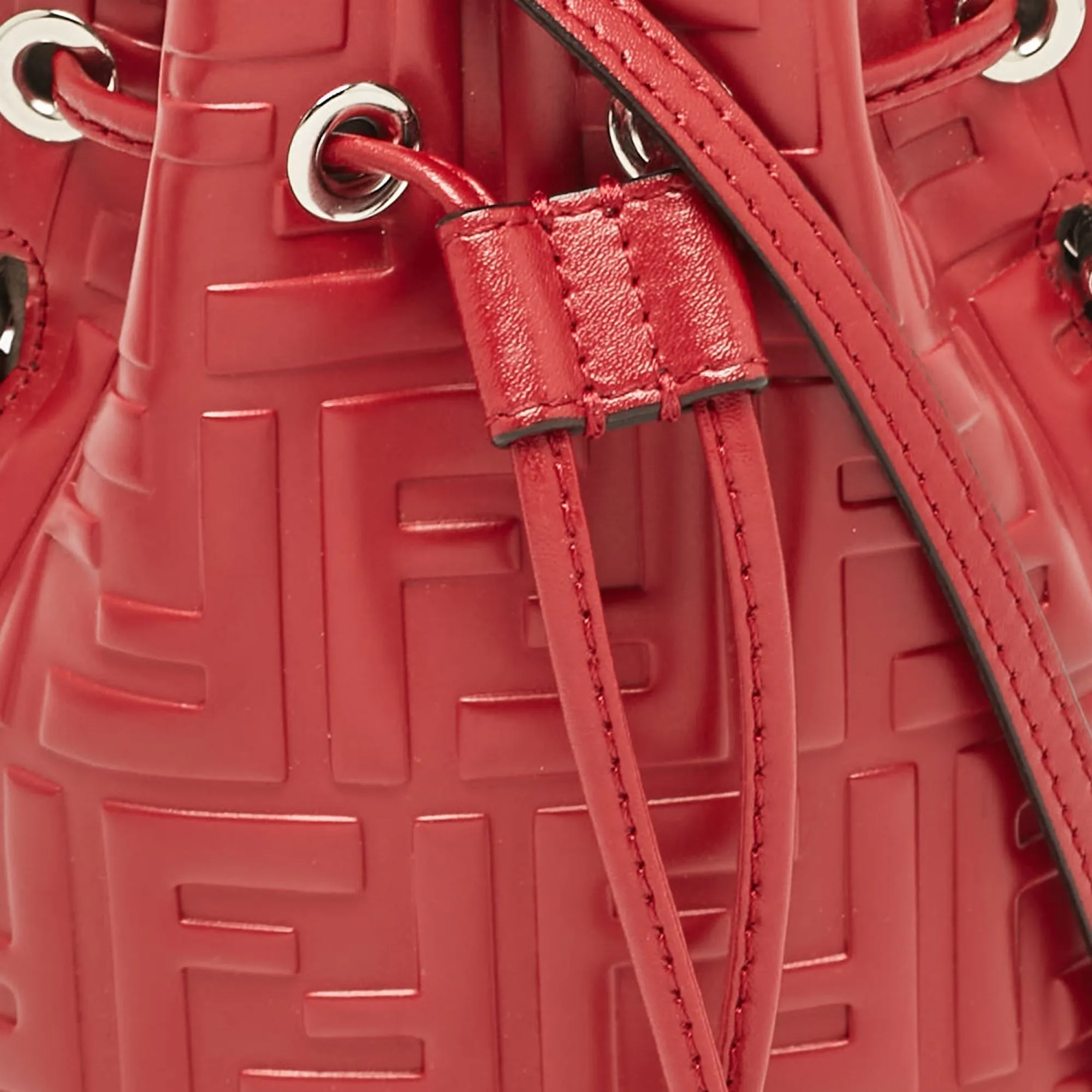 Fendi Red Zucca Leather Mini Mon Tresor Drawstring Bucket Bag
