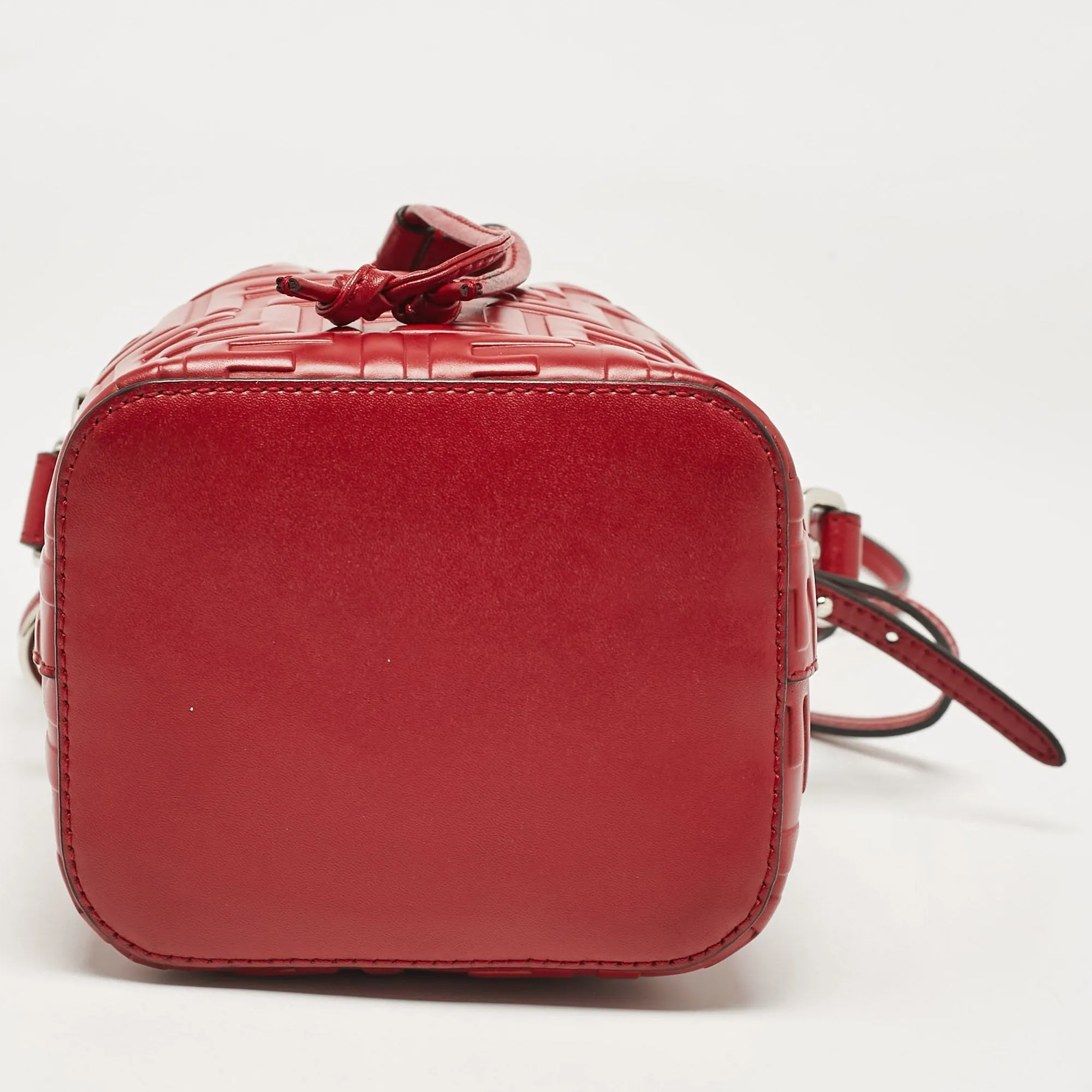 Fendi Red Zucca Leather Mini Mon Tresor Drawstring Bucket Bag