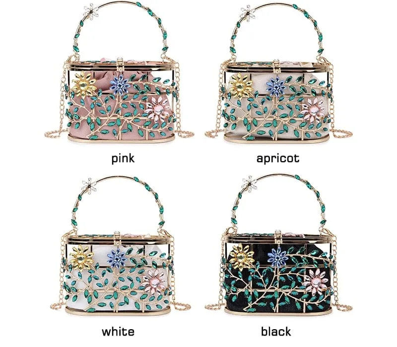 Floral Hollow Out Metallic Cage Clutch