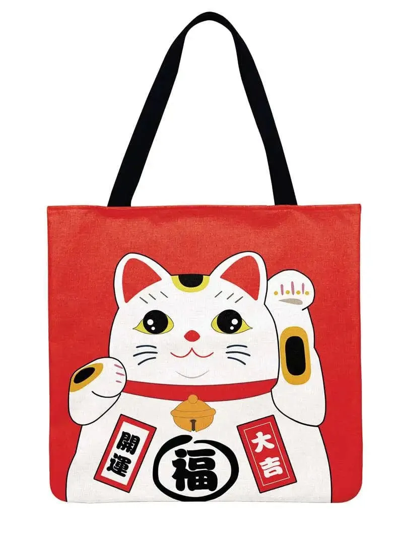 Lucky Cat Printed Tote