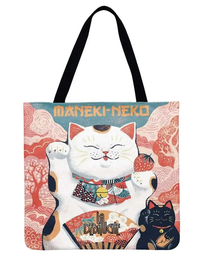 Lucky Cat Printed Tote