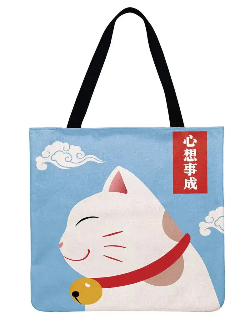 Lucky Cat Printed Tote