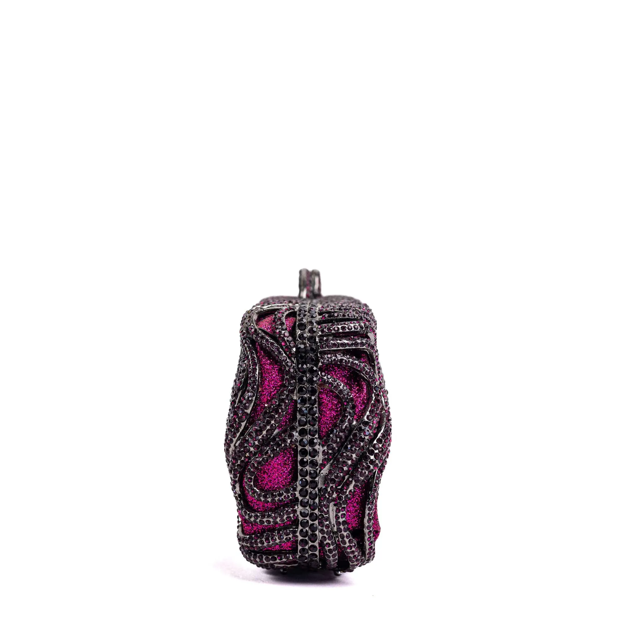 Pink and Black Wavy Rib Striped Rhinestone Clutch Purse