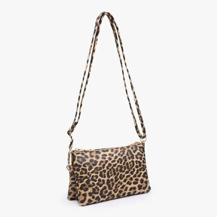 Riley ~ 3 Compartment Crossbody/Wristlet -Leopard-Mustard