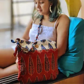 Women Sling Bag | Block Printed Cotton | Ethnic Look | Maroon And Off-White