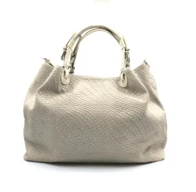 Woven Braided Pattern Cream Leather Large Handbag Handmade In Italy